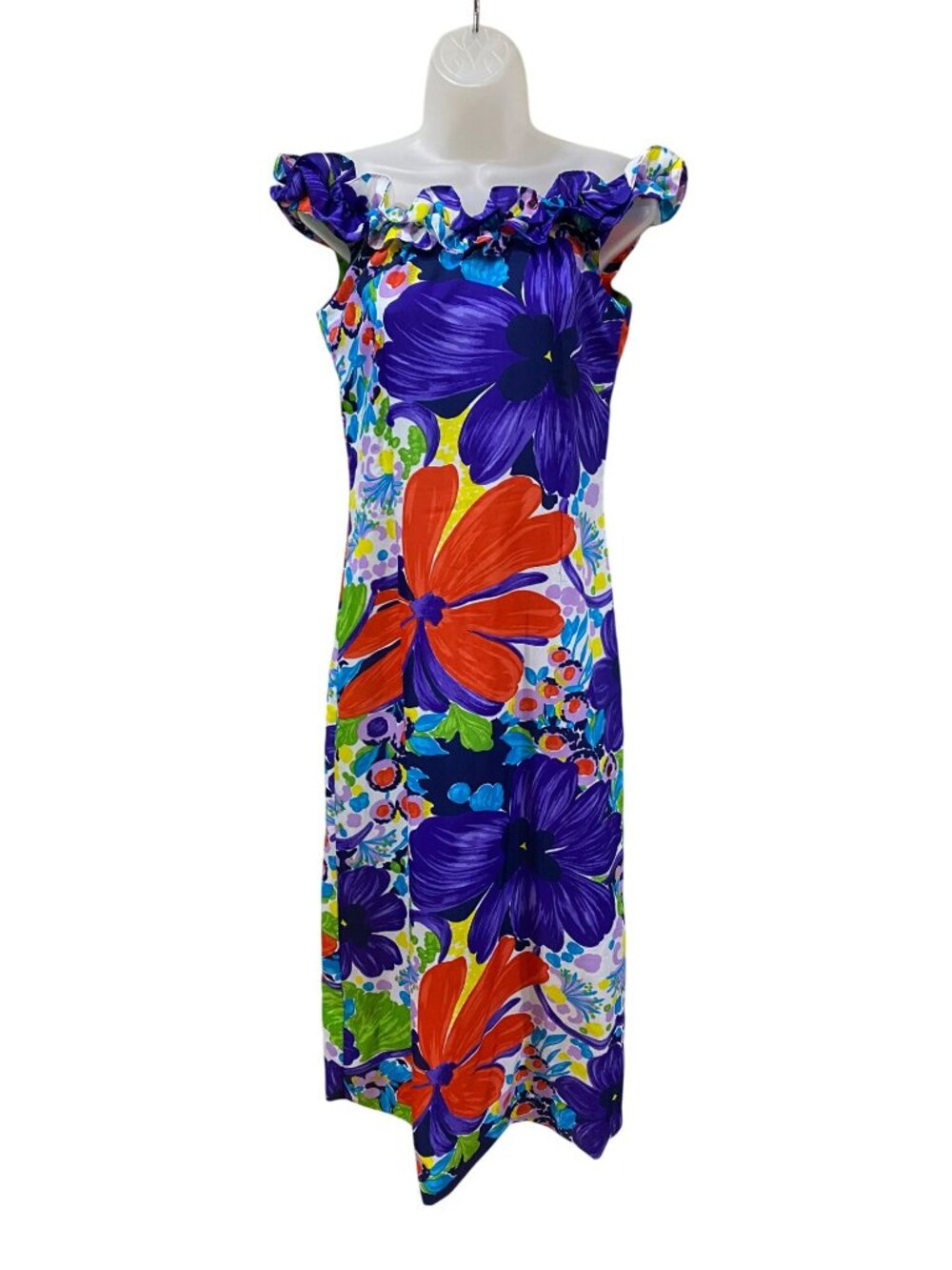 New Vintage 1960’s Pomare Hawaii Off-Shoulder Floral Maxi Dress Size 6